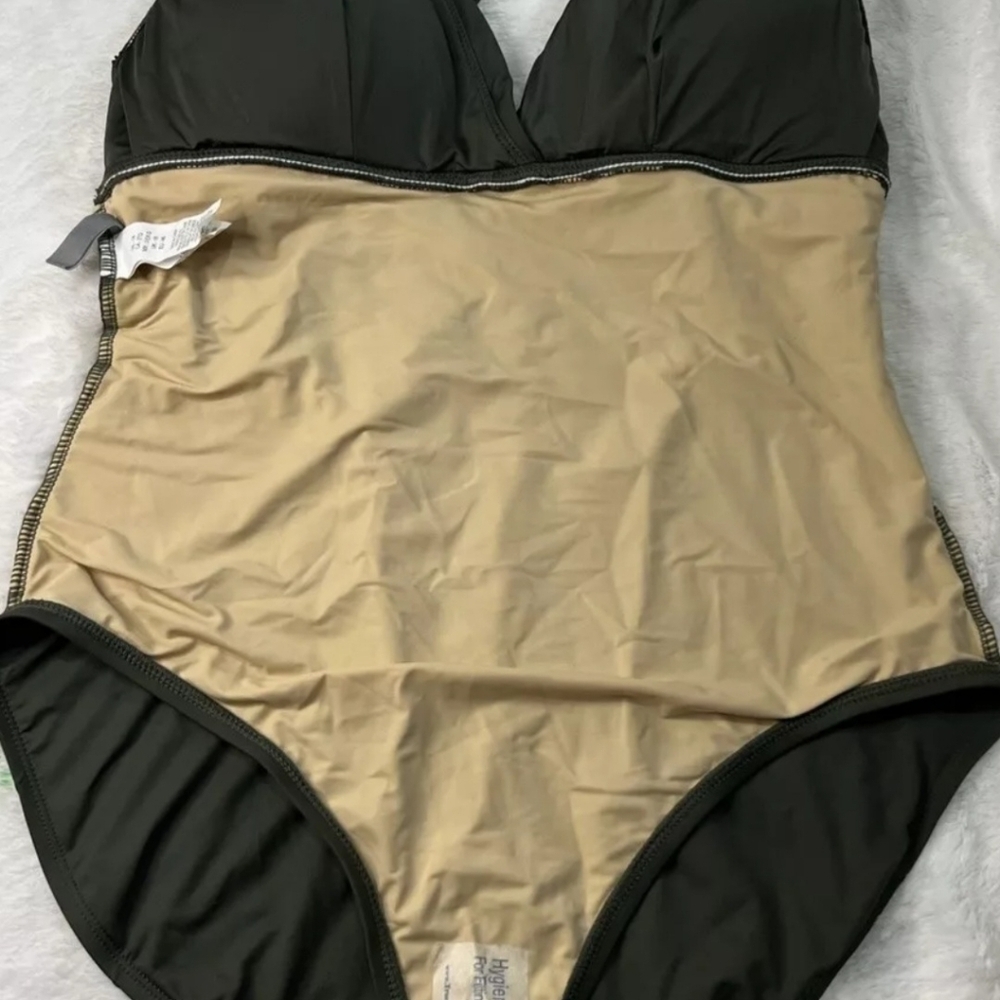 La Blanca Size 10 Olive UW Surplice Strappy Back One Piece Maillot Swimsuit NWT - Picture 7 of 7
